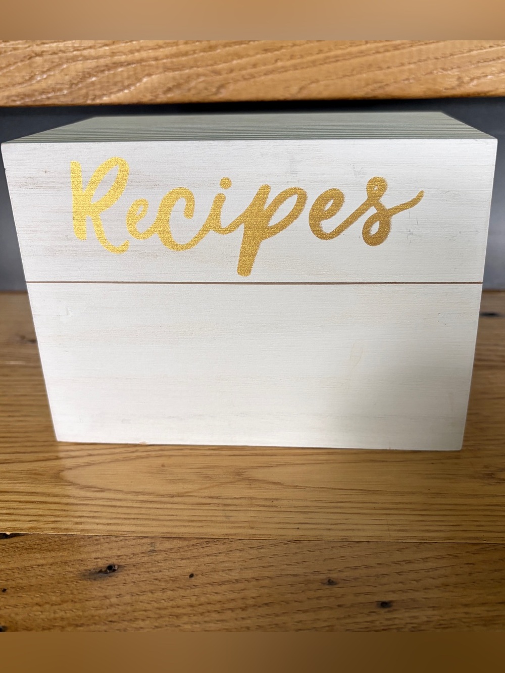 White Recipe Box with Gold Lettering & Recipe Cards